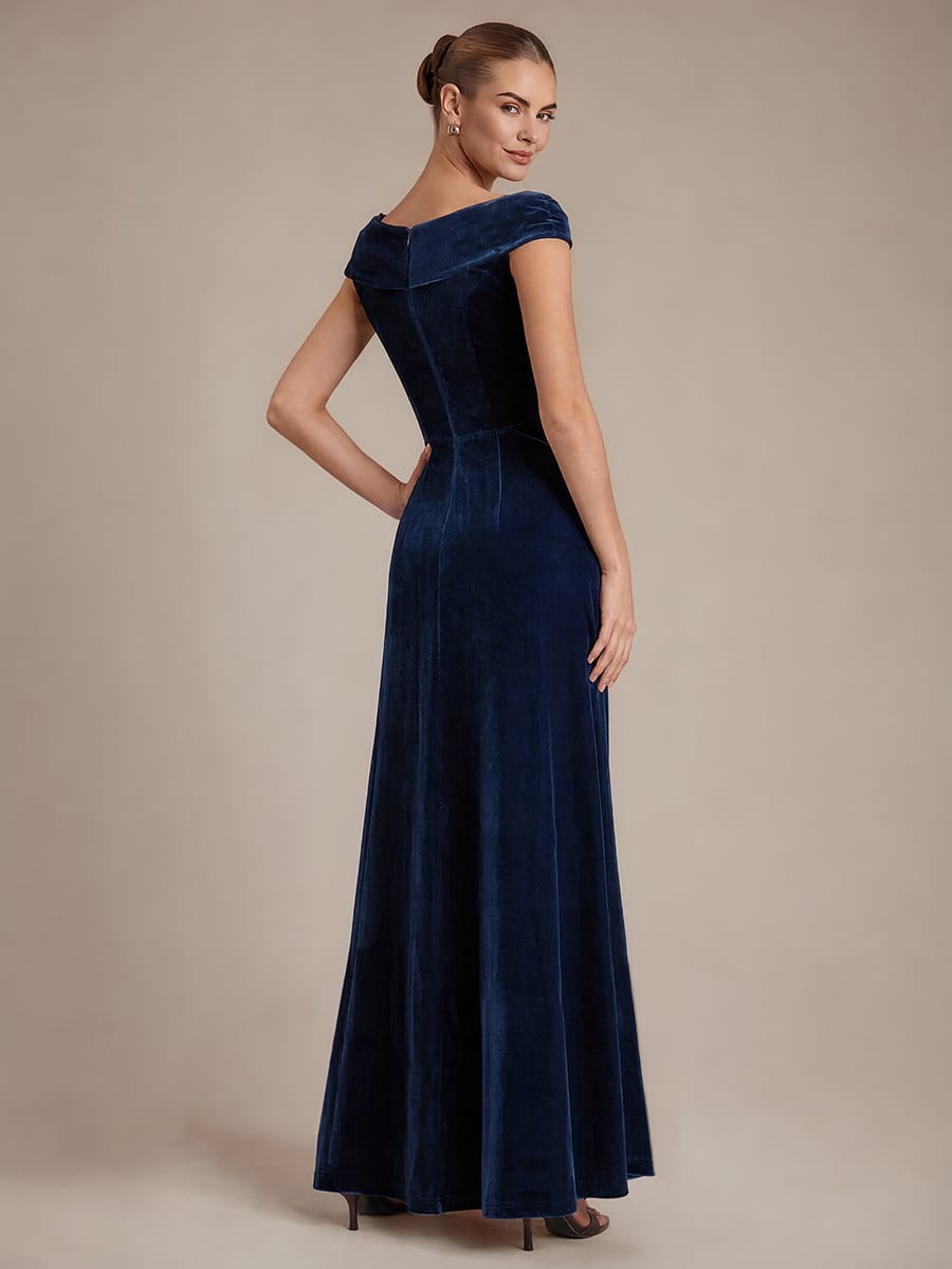 Sequin Velvet Cap Sleeve Dress #color_Navy Blue