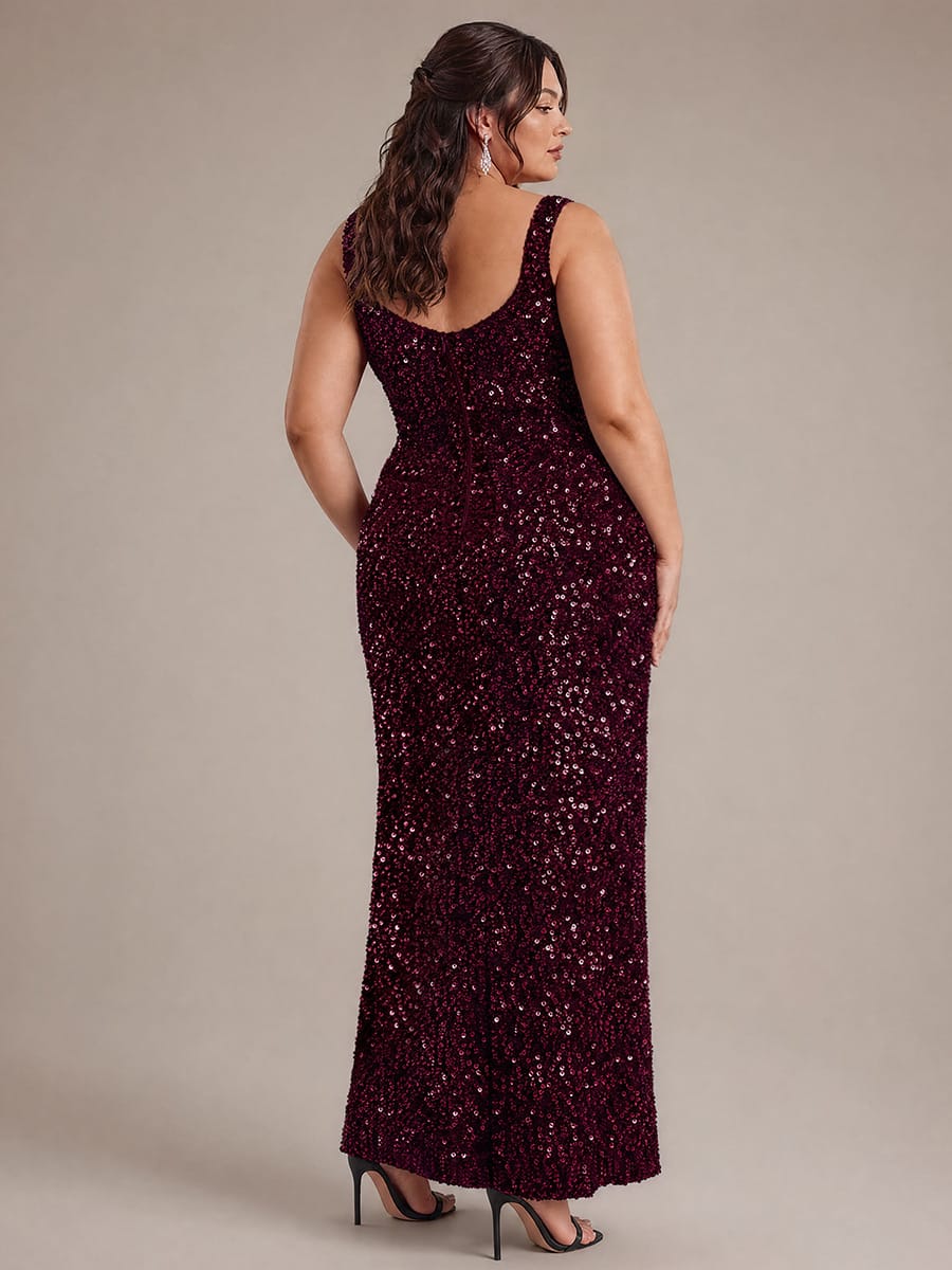 Cowl Neck Sequin Sleeveless Dress #color_Burgundy