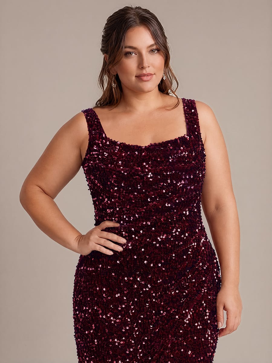 Cowl Neck Sequin Sleeveless Dress #color_Burgundy