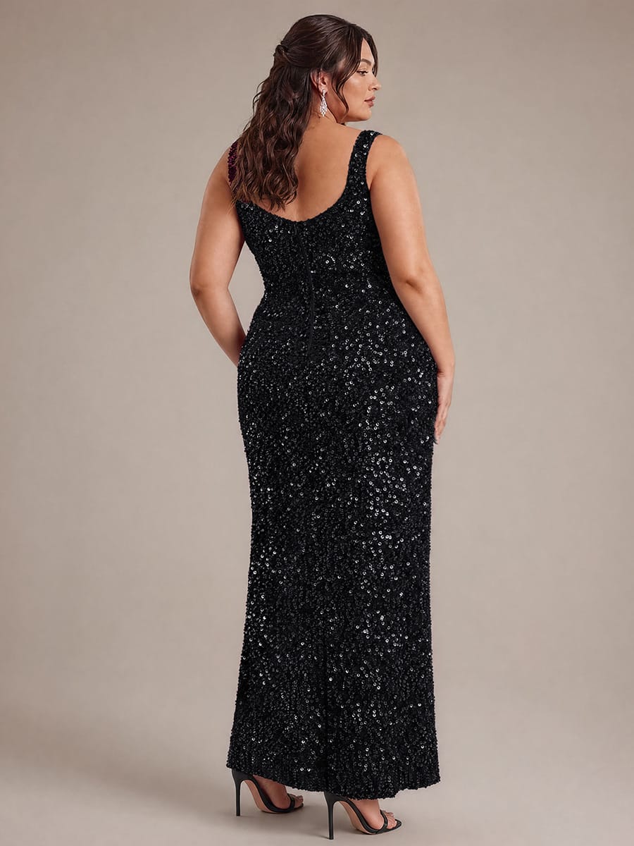 Cowl Neck Sequin Sleeveless Dress #color_Black