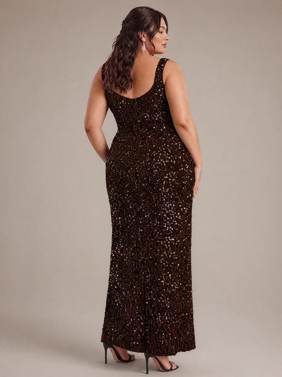 Cowl Neck Sequin Sleeveless Dress #color_Chocolate Brown