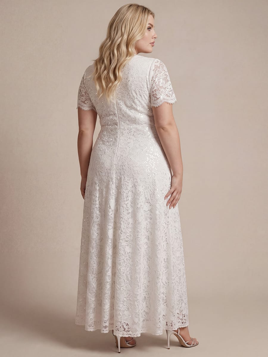 Sequin Lace Ruffle Sleeve Dress #color_White