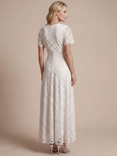 Elegant Flutter Sleeve Sequin Lace Maxi Dress V-Neck Empire Waist Evening Gown