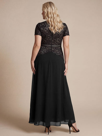 Sequin Lace Puff Sleeve Dress #color_Black