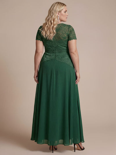 Plus Size Sparkling Sequin Lace Maxi Dress with Puff Sleeves Elegant Long Formal Evening Gown
