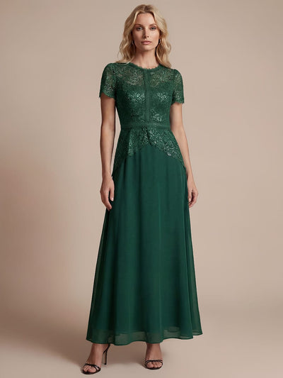 Sparkling Sequin Lace Maxi Dress with Short Sleeves Elegant Long Formal Evening Gown