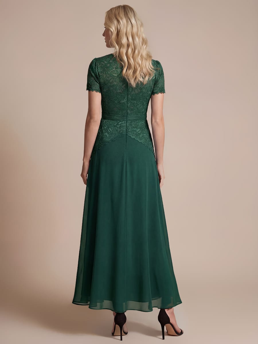 Sequin Lace Puff Sleeve Dress #color_Dark Green