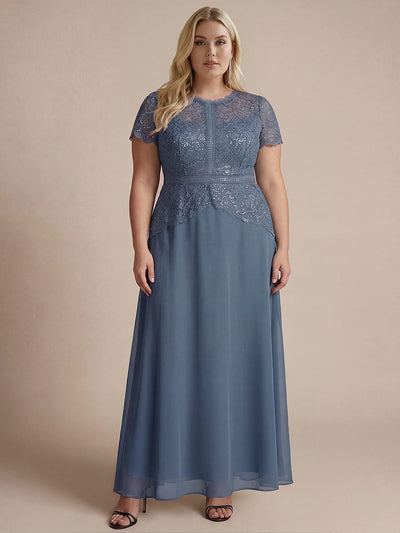 Plus Size Sparkling Sequin Lace Maxi Dress with Puff Sleeves Elegant Long Formal Evening Gown