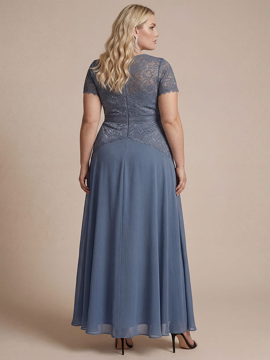 Sequin Lace Puff Sleeve Dress #color_Dusty Blue