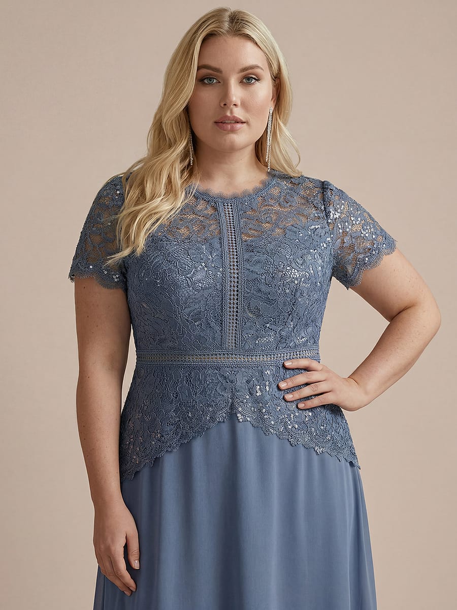 Sequin Lace Puff Sleeve Dress #color_Dusty Blue