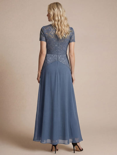 Sequin Lace Puff Sleeve Dress #color_Dusty Blue