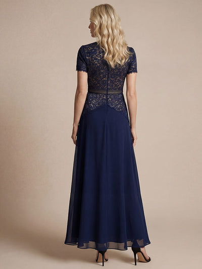 Sequin Lace Puff Sleeve Dress #color_Navy Blue