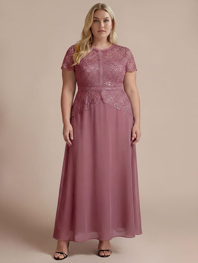 Plus Size Sparkling Sequin Lace Maxi Dress with Puff Sleeves Elegant Long Formal Evening Gown