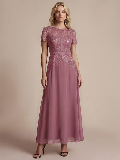 Sparkling Sequin Lace Maxi Dress with Short Sleeves Elegant Long Formal Evening Gown