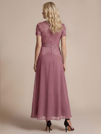 Sparkling Sequin Lace Maxi Dress with Short Sleeves Elegant Long Formal Evening Gown