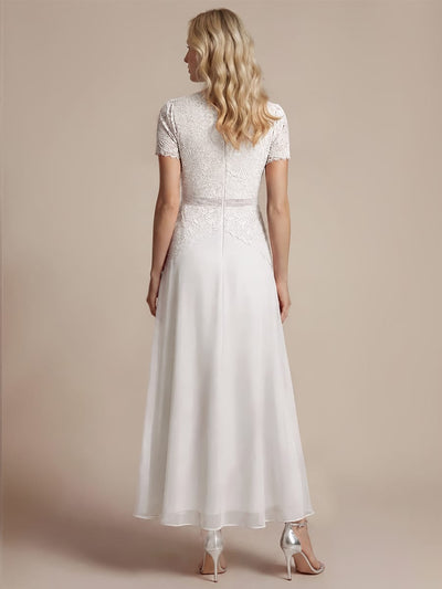 Sparkling Sequin Lace Maxi Dress with Short Sleeves Elegant Long Formal Evening Gown