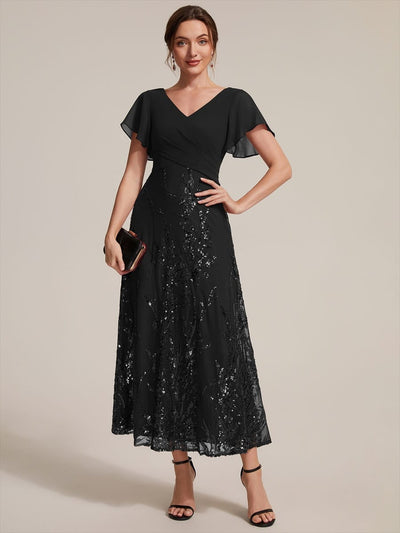 Chiffon Ruffle Sleeve A-line Dress