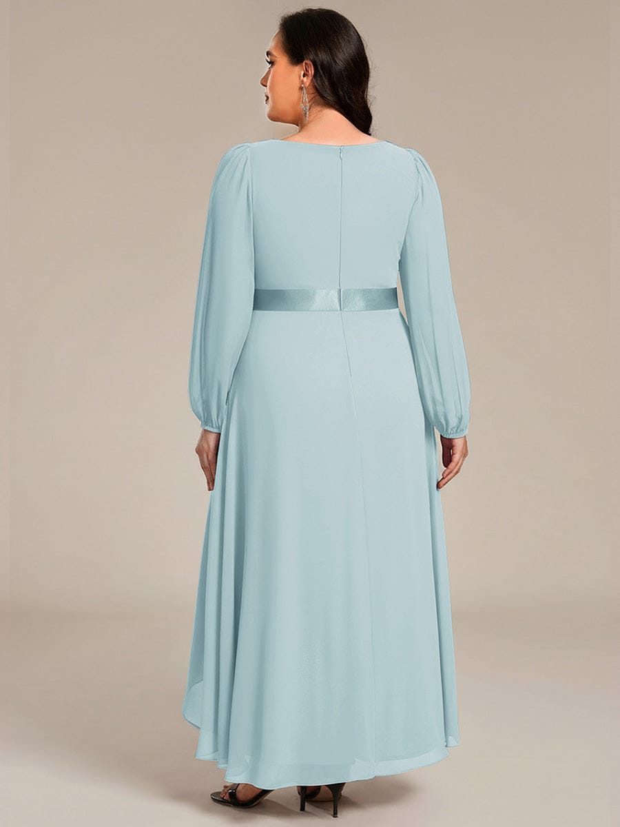 Chiffon Long Sleeve Empire Waist Midi Evening Dress #color_Sky Blue