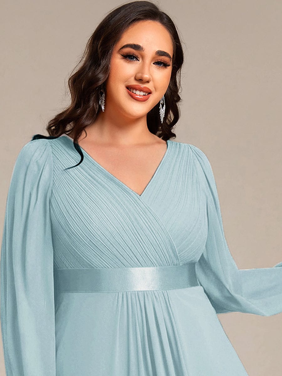 Chiffon Long Sleeve Empire Waist Midi Evening Dress #color_Sky Blue