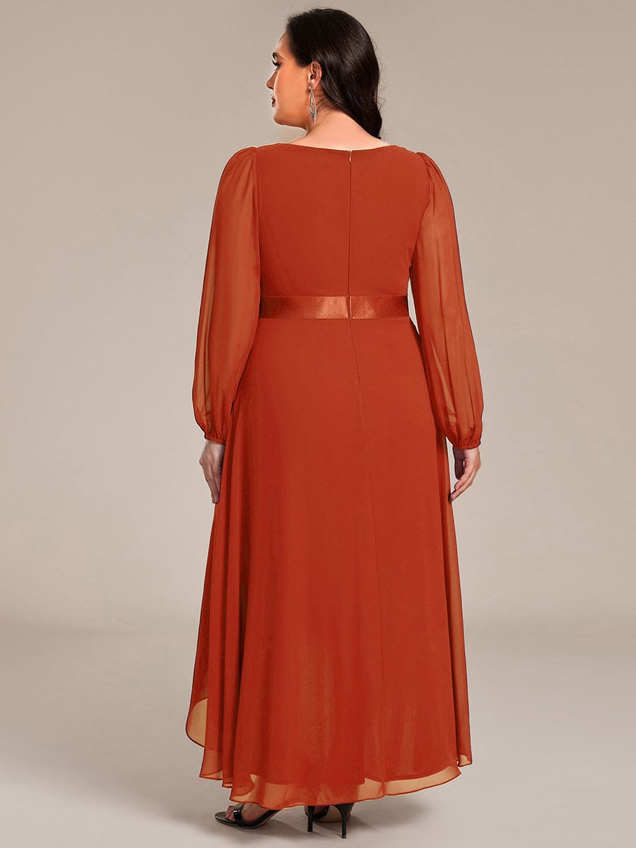 Chiffon Long Sleeve Empire Waist Midi Evening Dress #color_Burnt Orange