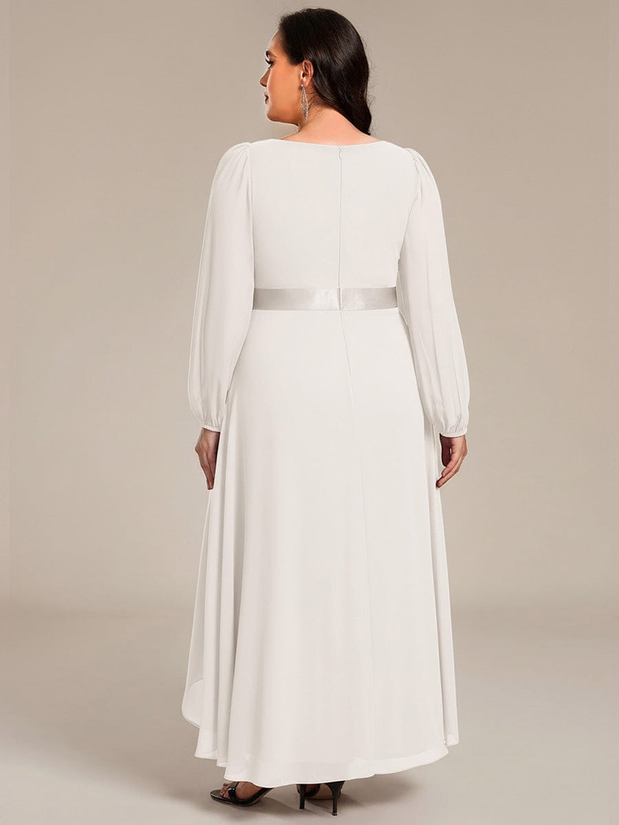 Chiffon Long Sleeve Empire Waist Midi Evening Dress #color_White