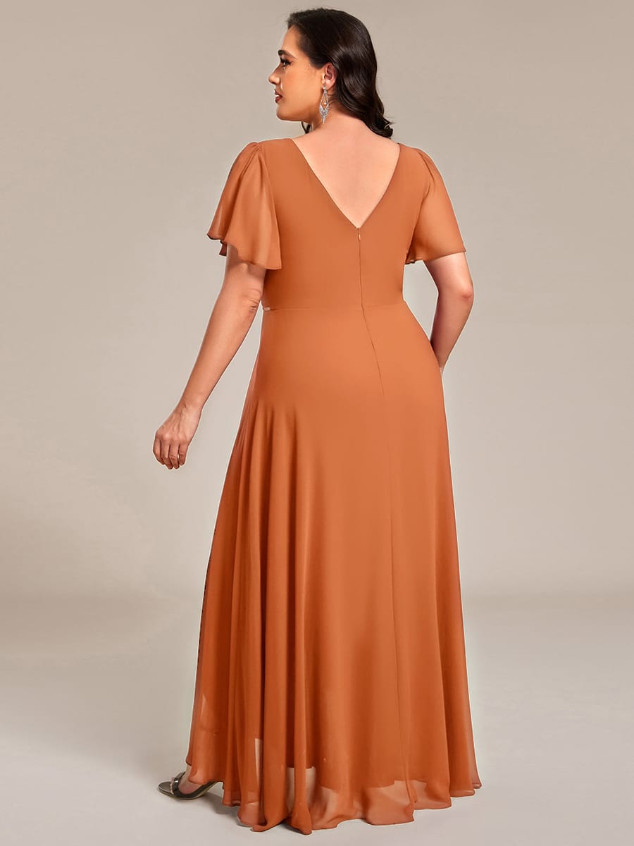 Chiffon Ruffle Sleeves Rhinestone Waist High-Low Evening Dress For Wedding #color_BM