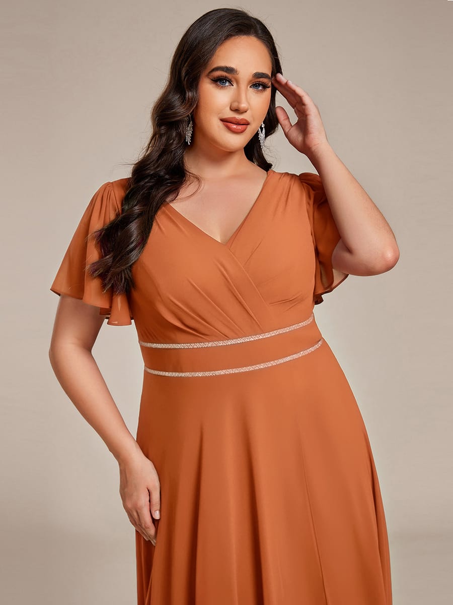 Chiffon Ruffle Sleeves Rhinestone Waist High-Low Evening Dress For Wedding #color_BM