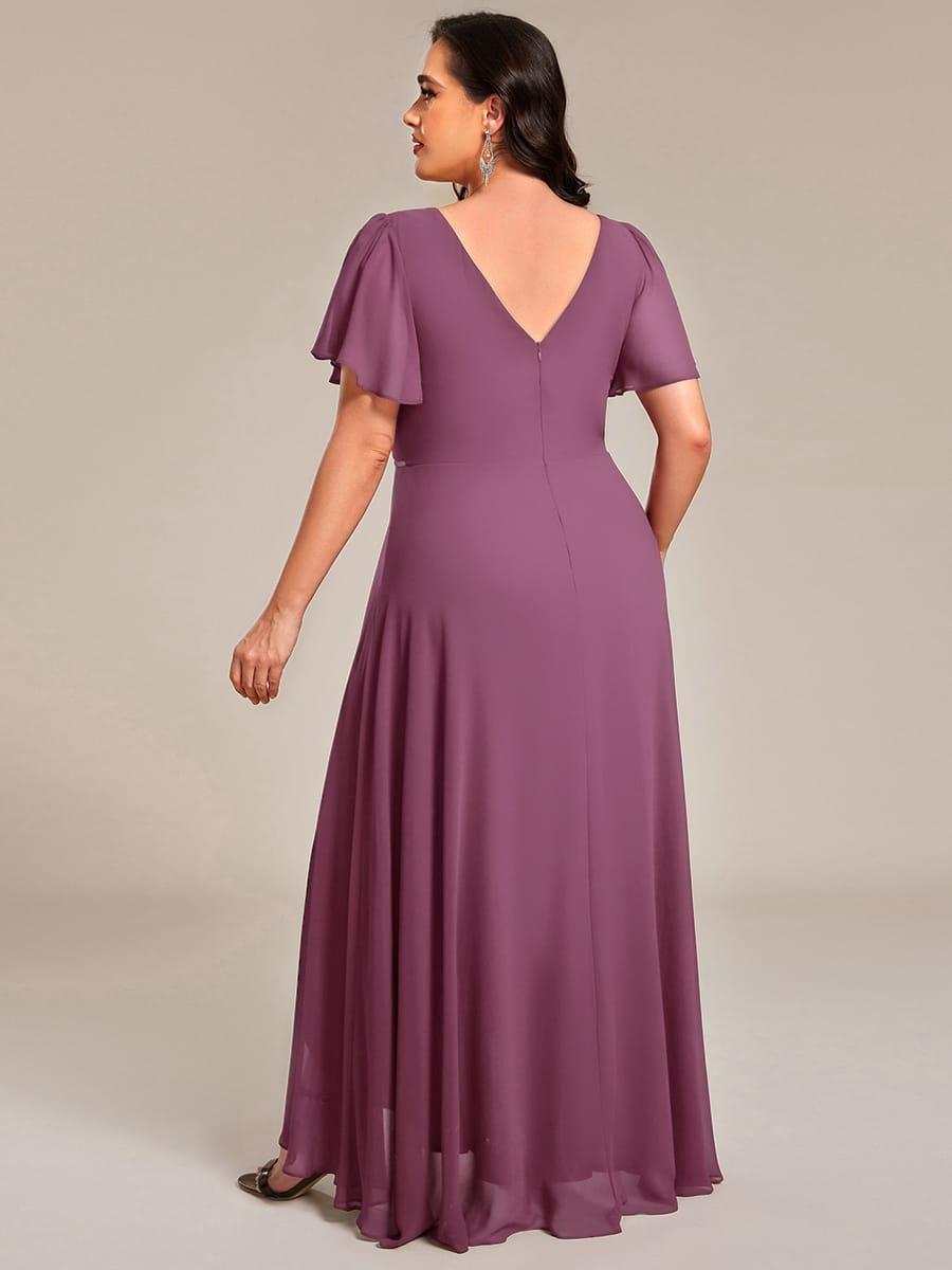 Chiffon Ruffle Sleeves Rhinestone Waist High-Low Evening Dress For Wedding #color_DS