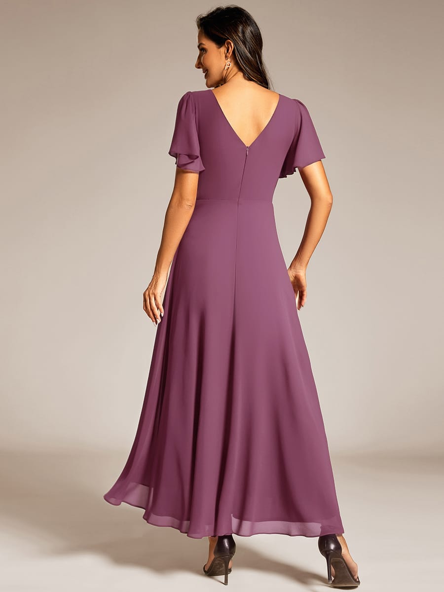 Chiffon Ruffle Sleeves Rhinestone Waist High-Low Evening Dress For Wedding #color_DS