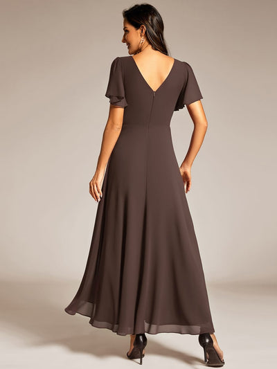 ever DAKOTA|Chiffon Ruffle Sleeves Rhinestone Waist High-Low Evening Dress For Wedding