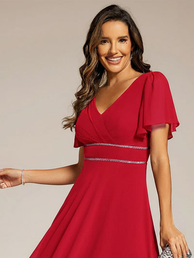 ever DAKOTA|Chiffon Ruffle Sleeves Rhinestone Waist High-Low Evening Dress For Wedding