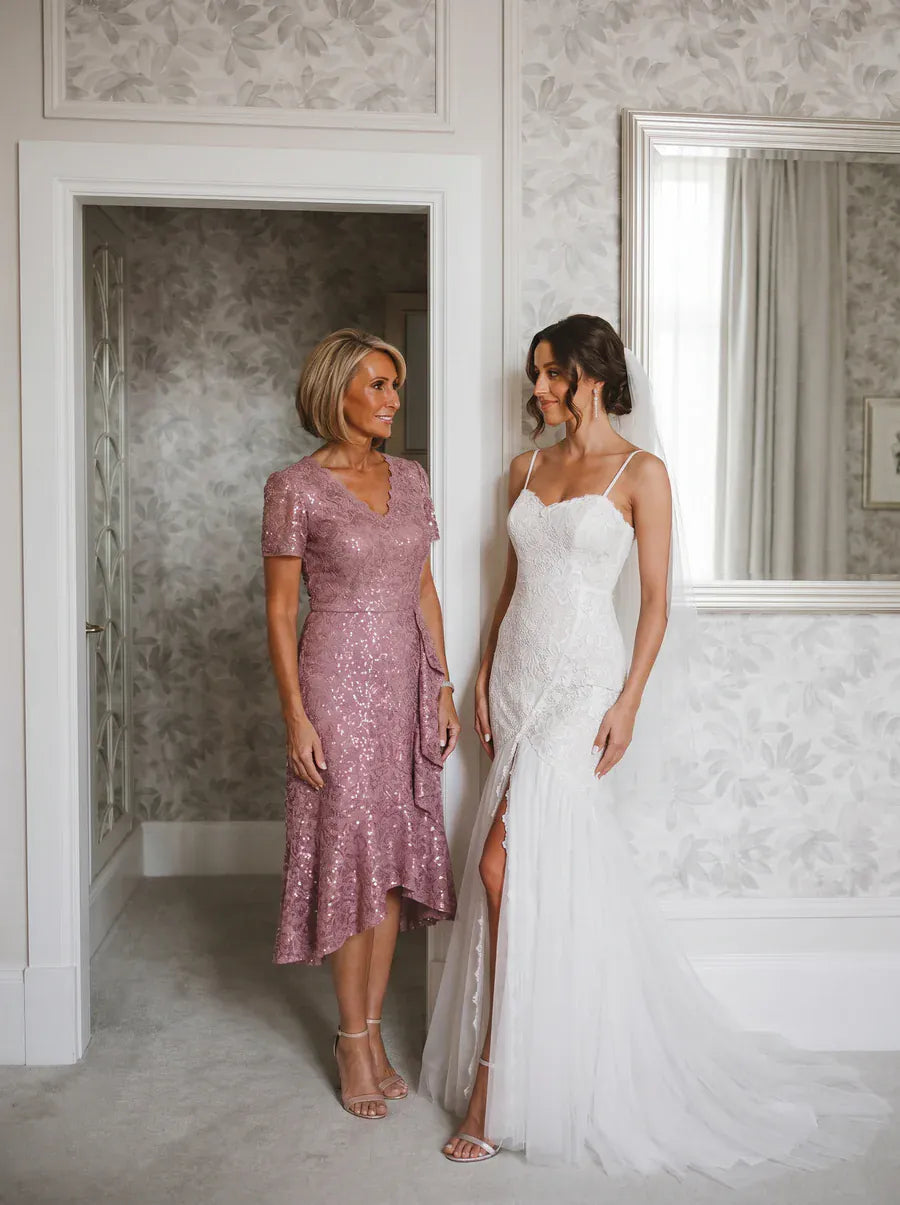 Sequin Lace Puff Sleeve Dress #color_Purple Orchid