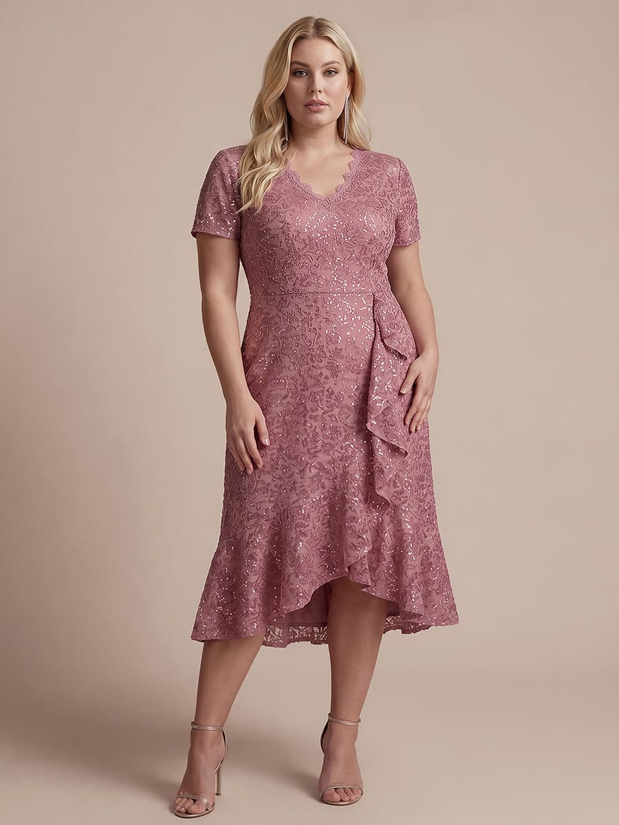 Sequin Lace Puff Sleeve Dress #color_Purple Orchid