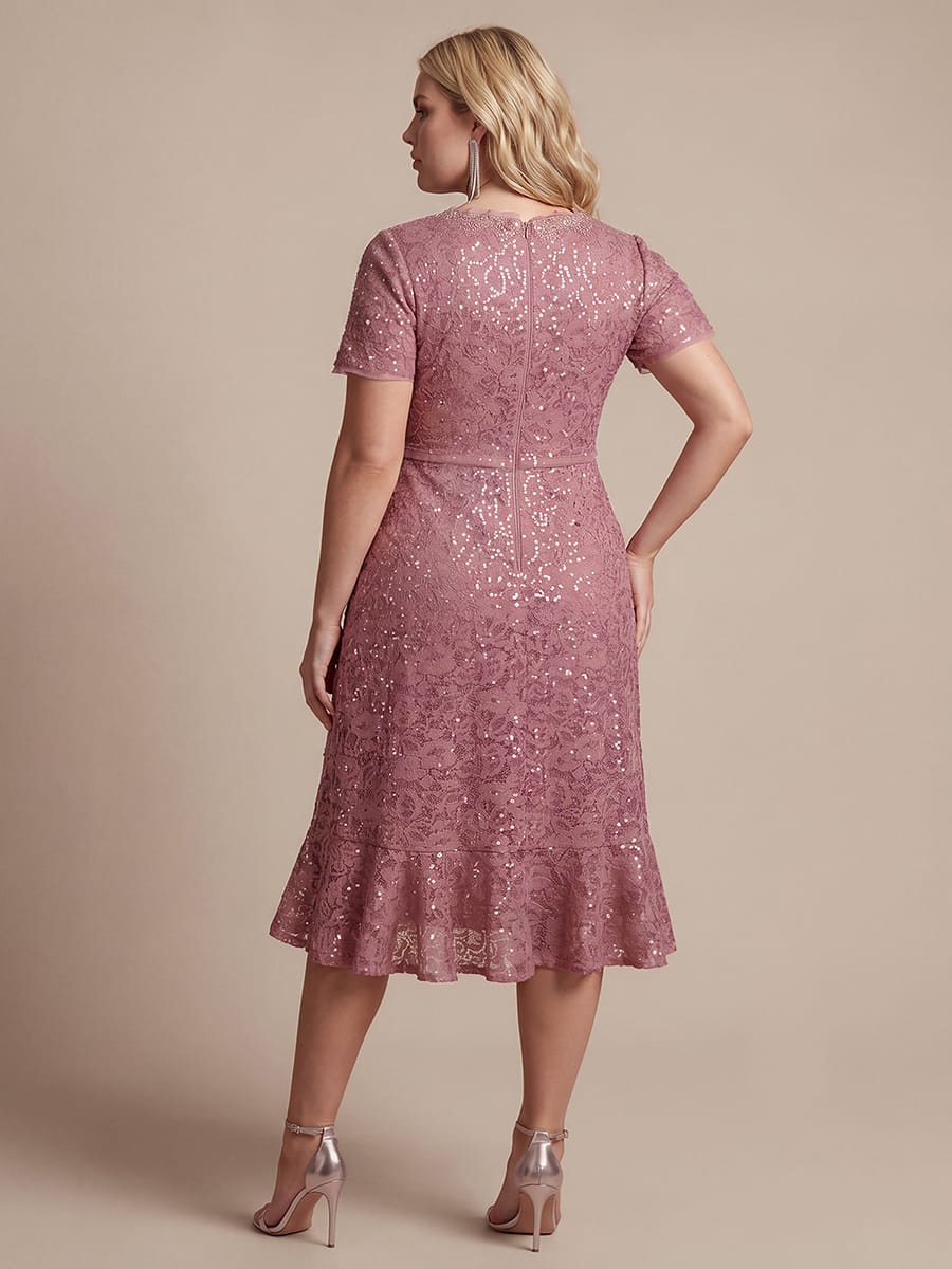 Sequin Lace Puff Sleeve Dress #color_Purple Orchid