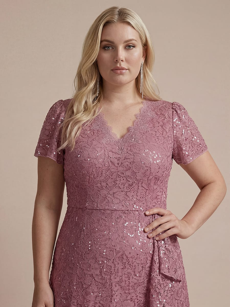 Sequin Lace Puff Sleeve Dress #color_Purple Orchid