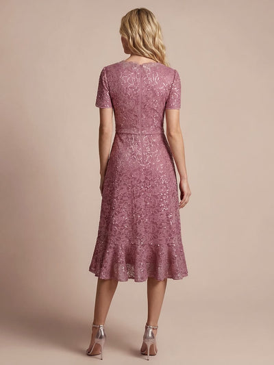 Sequin Lace Puff Sleeve Dress #color_Purple Orchid