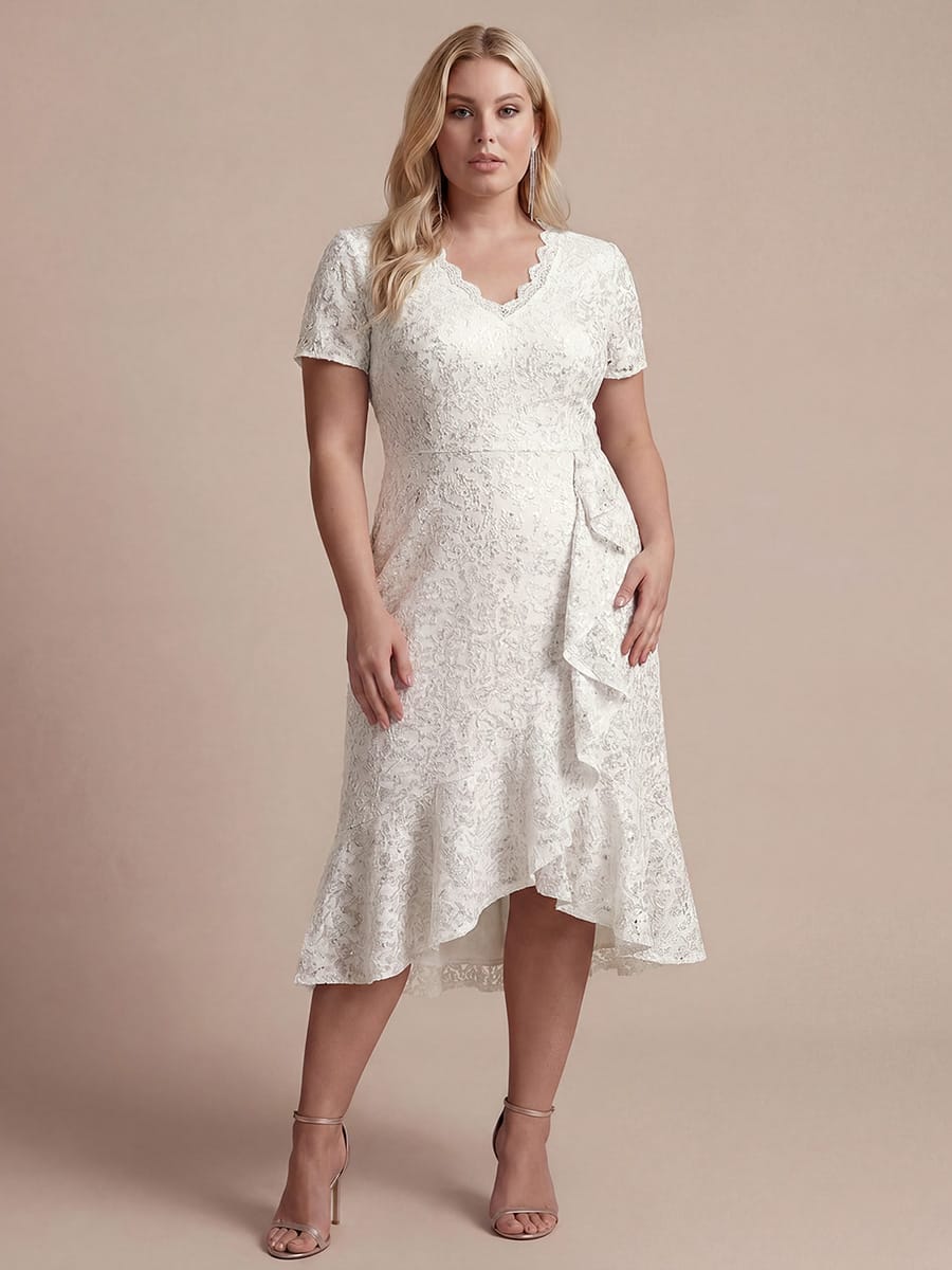 Sequin Lace Puff Sleeve Dress #color_White