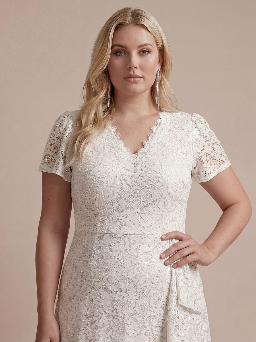 Sequin Lace Puff Sleeve Dress #color_White