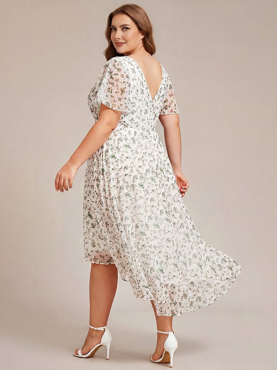 Chic V Neck High-Low Wedding Guest Dress #color_White Green