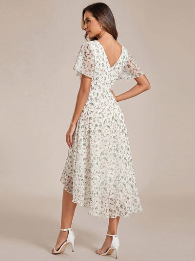 ever FAYE|Chic V Neck High-Low Wedding Guest Dress