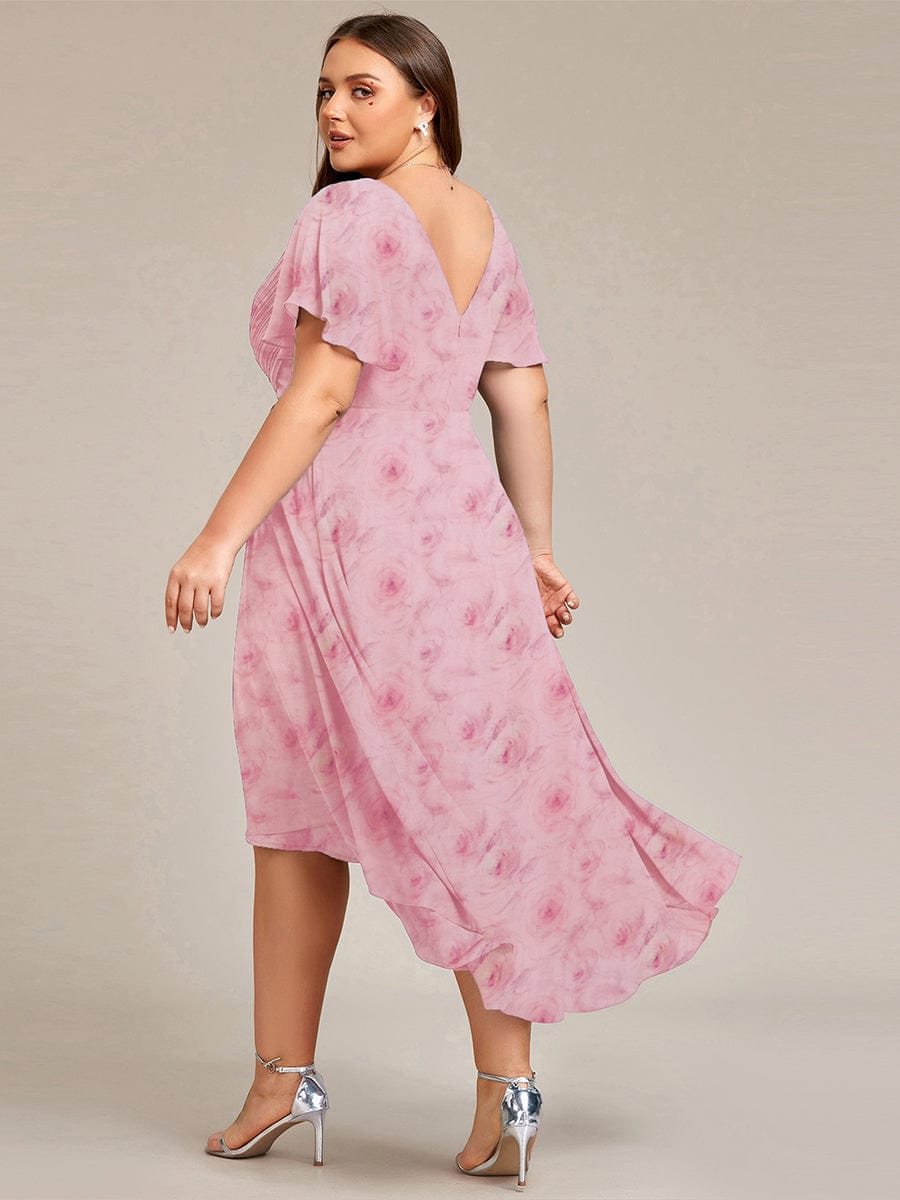 ever FAYE|Floral V Neck High-Low Short Sleeve Wedding Guest Dress #color_Light Purple Roses