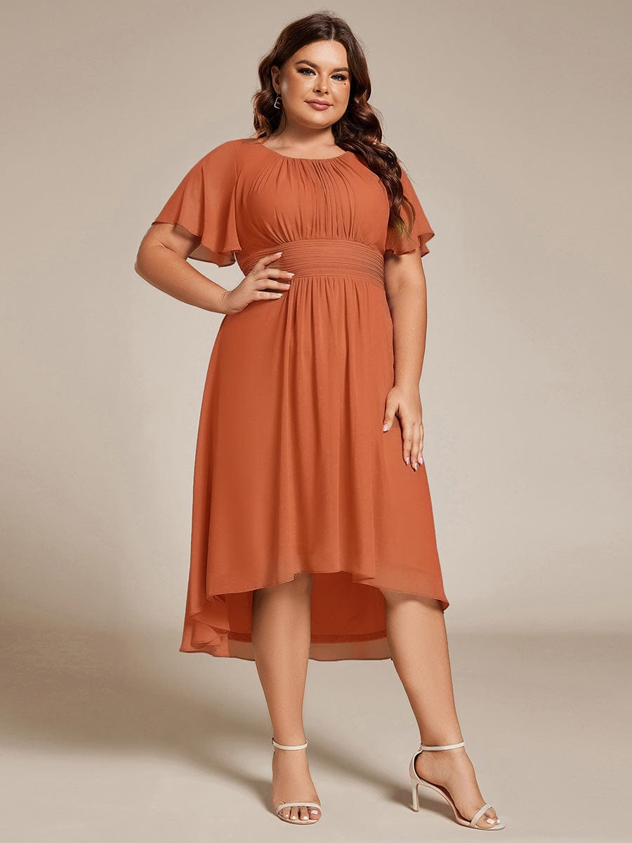 ever EDEN|Flowy Chiffon Round Neckline A-Line Midi Wedding Guest Dress #color_Brandied Melon