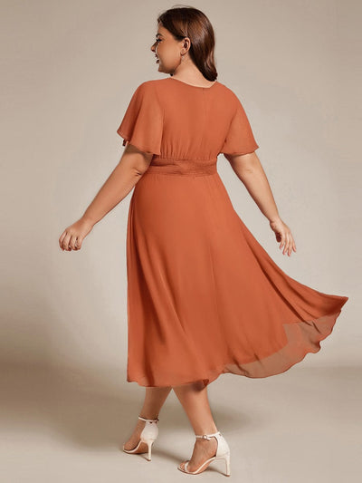 ever EDEN|Flowy Chiffon Round Neckline A-Line Midi Wedding Guest Dress #color_Brandied Melon