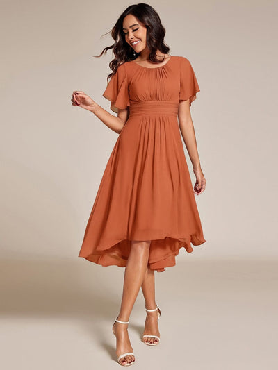ever EDEN|Flowy Chiffon Round Neckline A-Line Midi Wedding Guest Dress #color_Brandied Melon