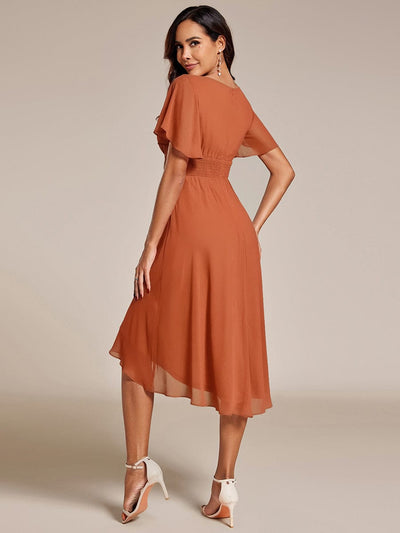 ever EDEN|Flowy Chiffon Round Neckline A-Line Midi Wedding Guest Dress #color_Brandied Melon