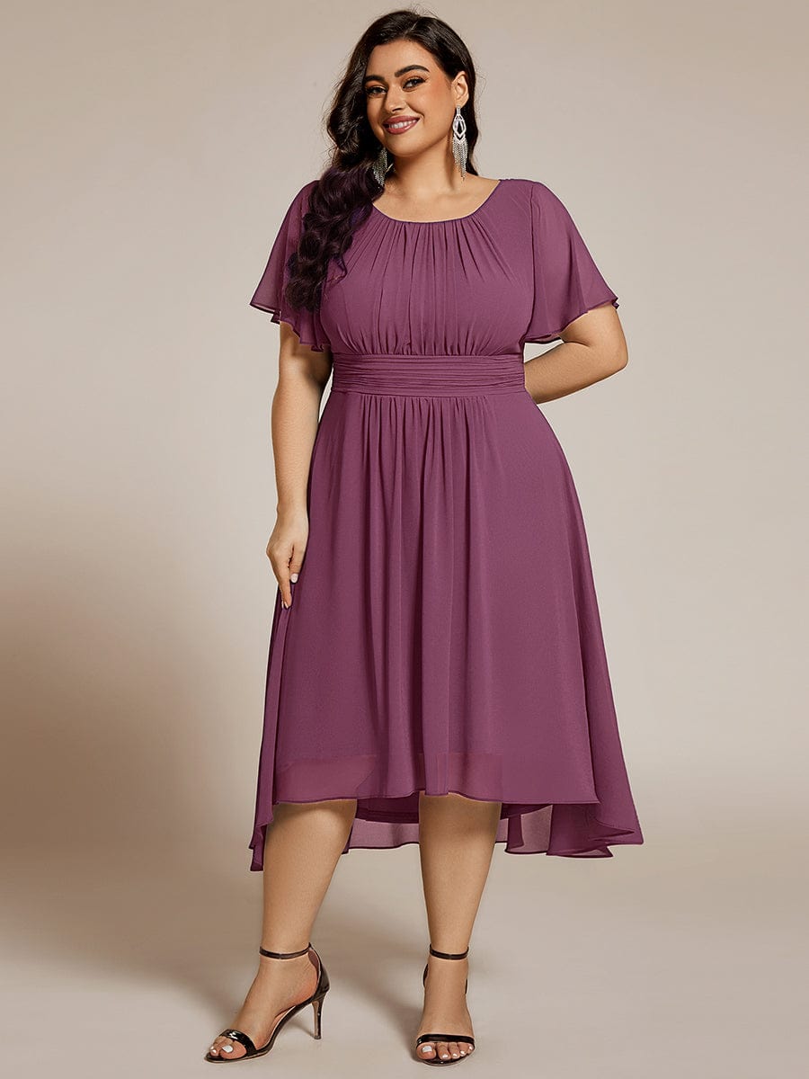 ever EDEN|Flowy Chiffon Round Neckline A-Line Midi Wedding Guest Dress #color_Damson