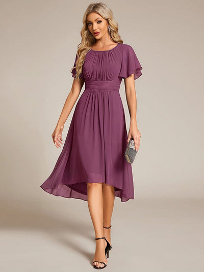ever EDEN|Flowy Chiffon Round Neckline A-Line Midi Wedding Guest Dress #color_Damson