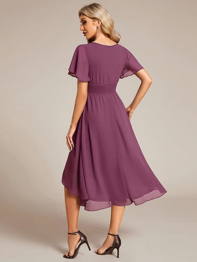 ever EDEN|Flowy Chiffon Round Neckline A-Line Midi Wedding Guest Dress #color_Damson