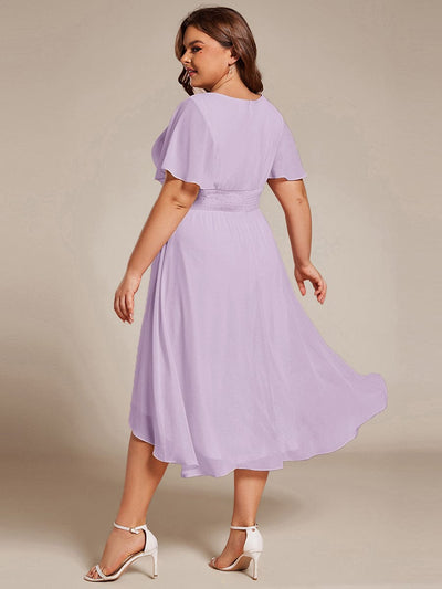 Flowy Chiffon Round Neckline A-Line Knee Length Wedding Guest Dress #color_Frosted Lilac