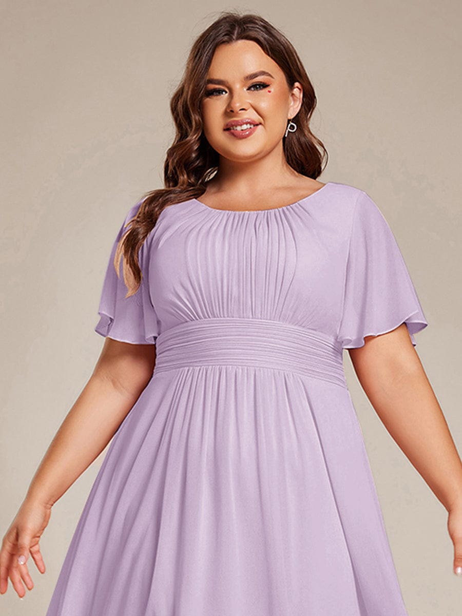 Flowy Chiffon Round Neckline A-Line Knee Length Wedding Guest Dress #color_Frosted Lilac